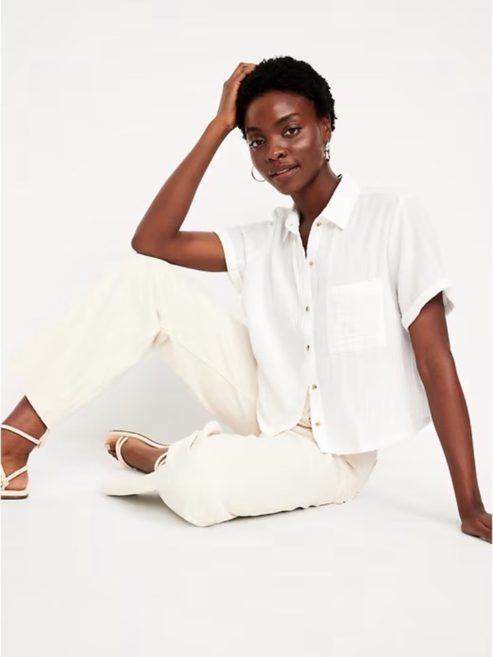 Old Navy Demi White Cotton Gauze Relaxed Button Down Shirt XS